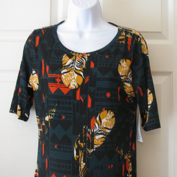 2/$15 LuLaRoe Julia Dress Medium NWT $36 Green with Feather Print Sheath - Picture 2 of 4